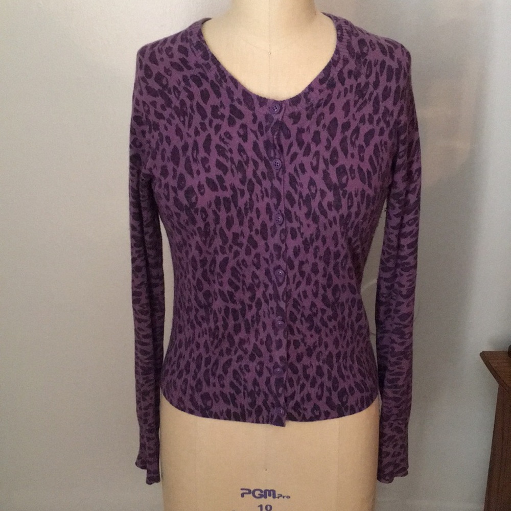 Leopard Purple Cardigan Sweater Size Medium